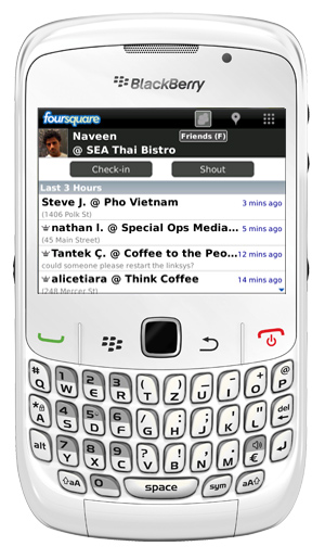 Foursquare con BlackBerry Messenger 6