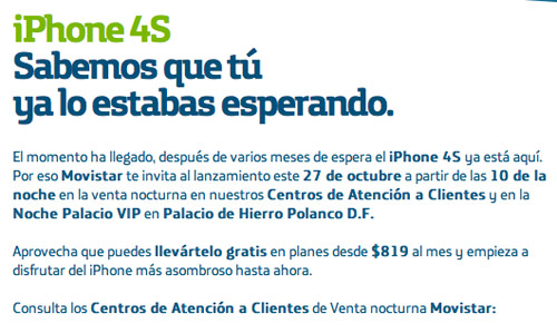 iPhone 4S venta nocturna Movistar