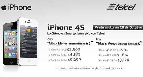 iPhone 4S venta nocturna Telcel