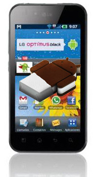 LG Optimus Black con Android ICe Cream Sandwich logo