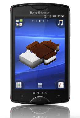 Xperia mini con Android 4.0 Ice Cream Sandwich logo