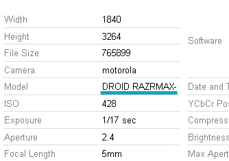 Motorola Dorid RAZRMAX EXIF