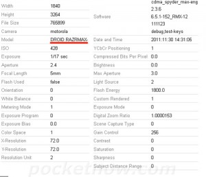 Motorola Dorid RAZRMAX EXIF