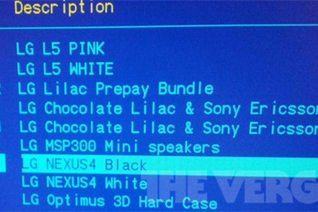 Lista inventario donde muestran los colores del LG Nexus
