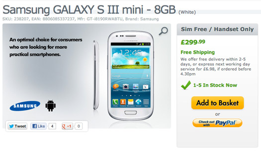 Samsung Galaxy S III mini comienza a venderse en el Reino Unido
