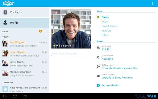 Skype 3.0 para Android en una Tablet nuevo diseño