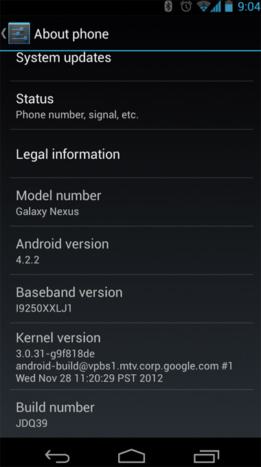 Pantalla de Nexus con Android 4.2.2 Jelly Bean 