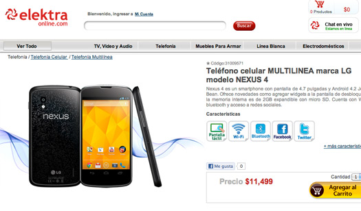 El LG Nexus 4 en modo libre en México en Elektra