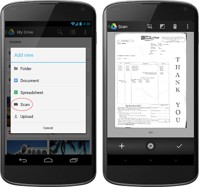 Google Drive app para Android opción Scan a PDF