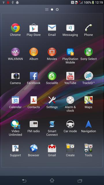 El Sony Xperia Z Ultra pantalla de apps