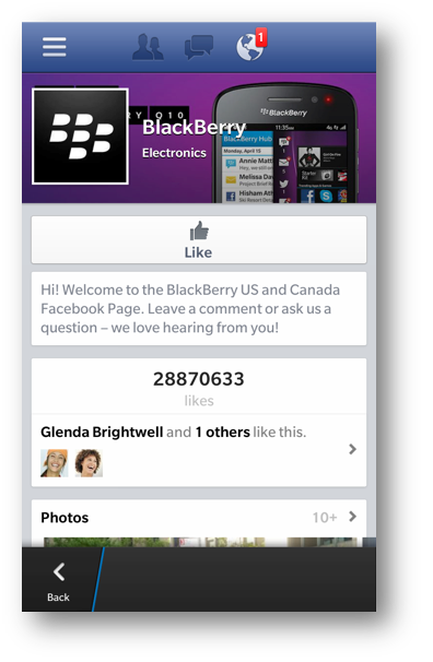 Facebook app para BlackBerry 10 v10.2.1