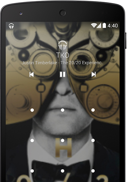 Android KitKat 4.4 Music Álbum en la pantalla de bloqueo