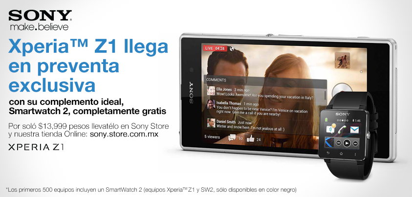 Sony Xperia Z1 en México con Telcel preventa especial con Smartwatch 2