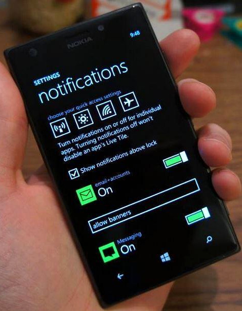Windows Phone 8.1 Ajustes del Centro de notificaciones filtrado
