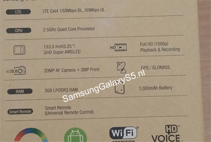 Galaxy S5 caja final con especificaciones filtrada 