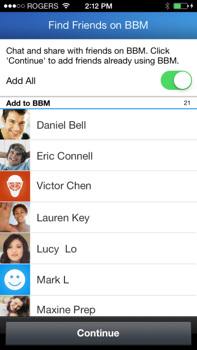 BBM Find Friends para iPhone