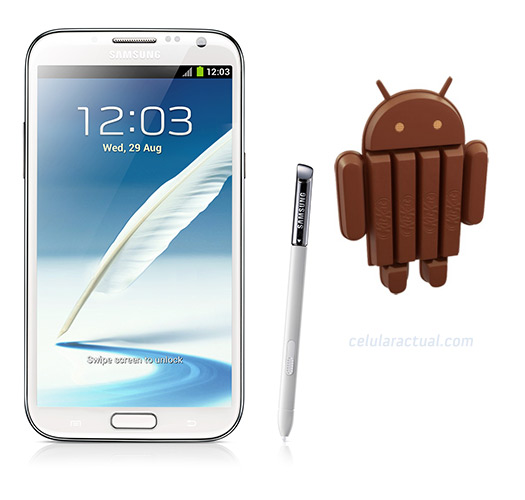 Samsung Galaxy Note II con Android 4.4 KitKat logo mascota
