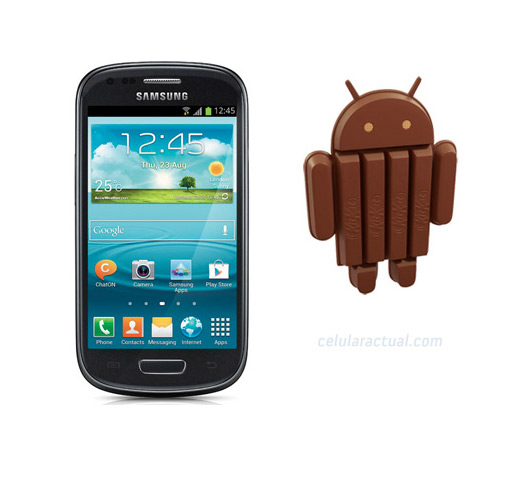 Samsung Galaxy S III mini con Android 4.4 Kitkat logo