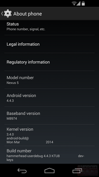 Pantalla Android 4.4.3 KitKat del Nexus 5