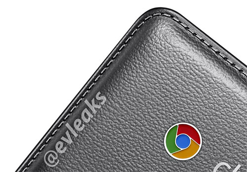 Samsung Chromebook 2 parte trasera imitación piel con detalle logo Chrome pequeño