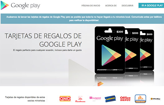 Google Play Tarjetas de Regalo en México