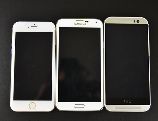 iPhone 6 dummy comparado con HTC One M8 y Samsung Galaxy S5