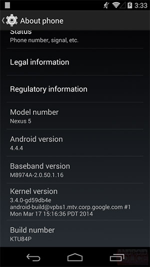 Android 4.4.4 KitKat settings