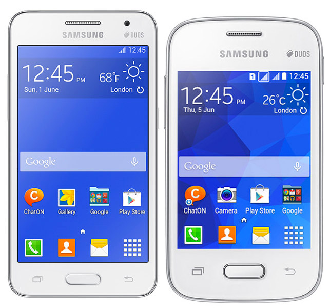 Samsung Core 2 Duos y Galaxy Pocket 2 Duos color blanco pantallas
