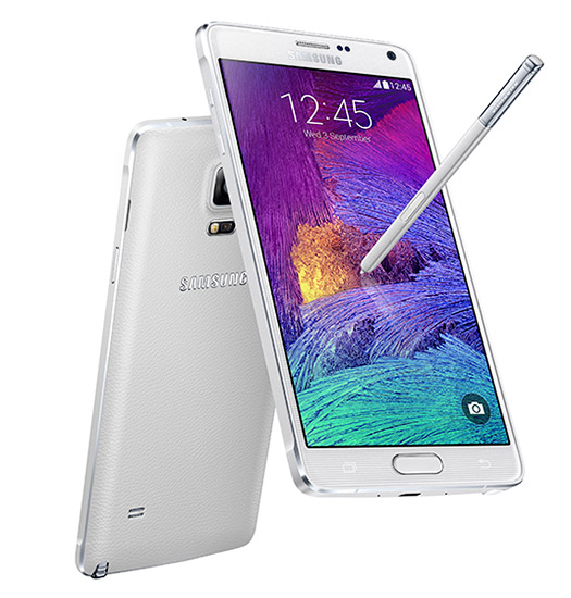 Samsung Galaxy Note 4 color blanco pantalla y cámara
