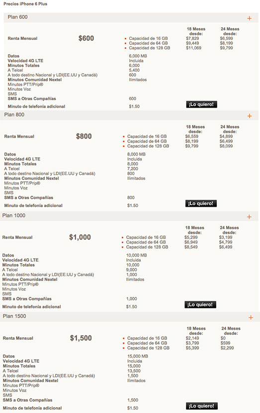 iPhone 6 Plus en Nextel precios en planes de renta