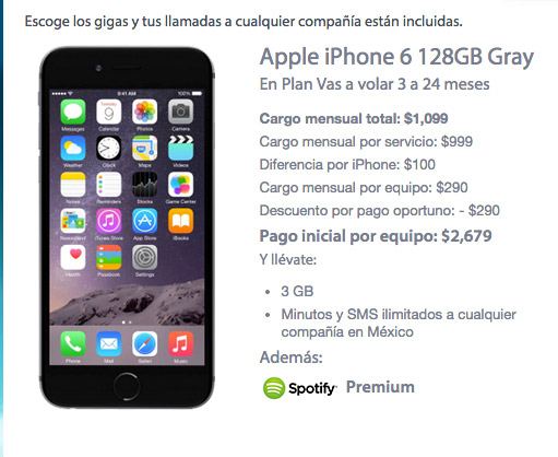 iPhone 6 128 GB con Movistar precio en plan de renta