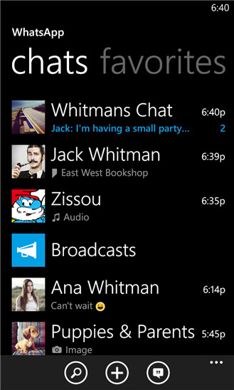 WhatsApp para Windows Phone pantalla contactos