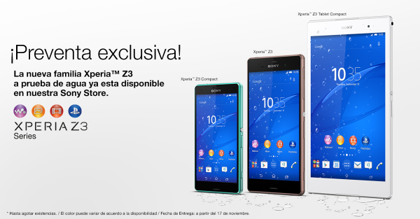 Sony Xperia Z3, Z3 Compact y Z3 Tablet Compact venta en México desbloqueados