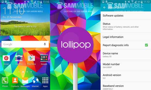 Pantallas de Galaxy S5 con Android 5.0 Lollipop