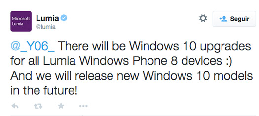 Microsoft tuit que todos los Lumia con Windows Phone 8 obtendrán Windows 10