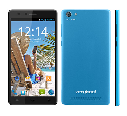 Verykool S5510 Juno un phablet Android KitKat  en México color azul frente posterior y espesor