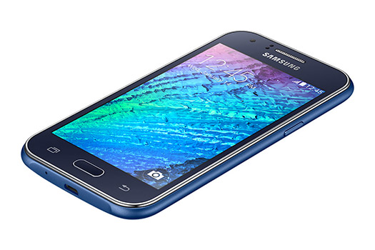 Samsung Galaxy J1 en color Azul pantalla de lado