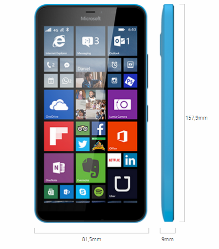 Microsoft Lumia 640XL LTE, dimensiones