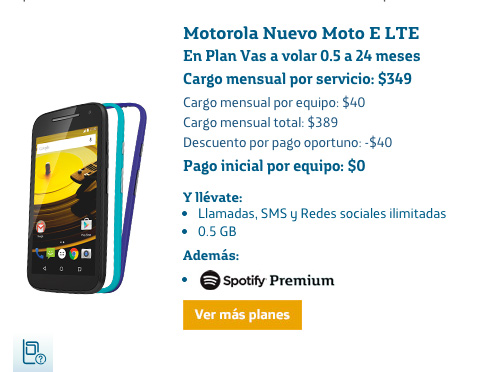 Motorola Moto E LTE 2015 en México con Movistar Plan vas a volar 0.5