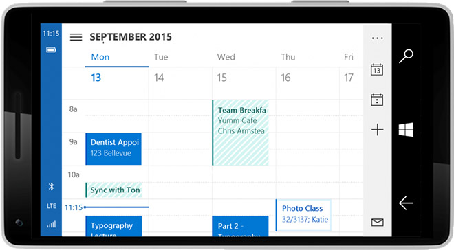 Windows 10 interfaz calendario