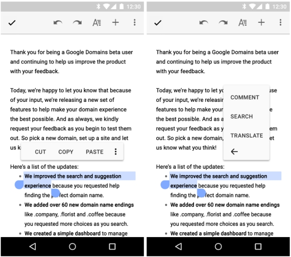 Android M selección de texto