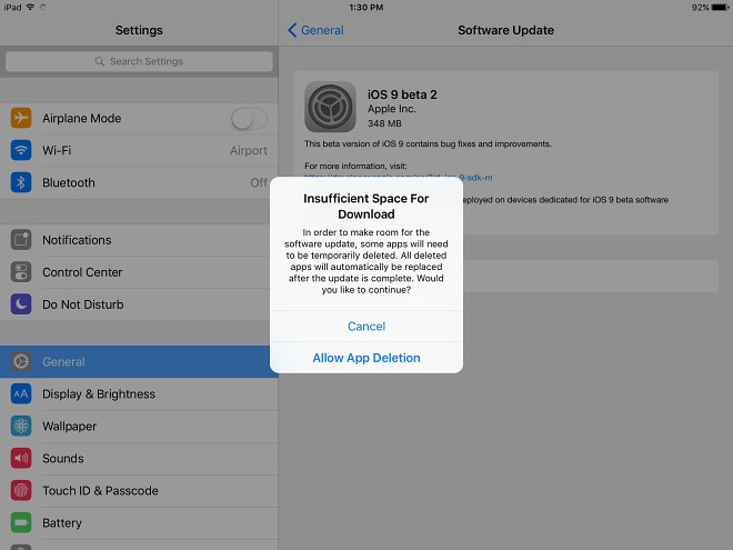 iOS 9 Notificación espacio insuficiente