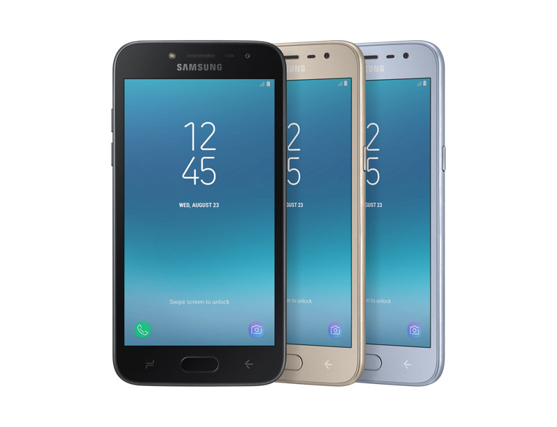 Samsung Galaxy J2 Pro colores negro, oro y azul plata