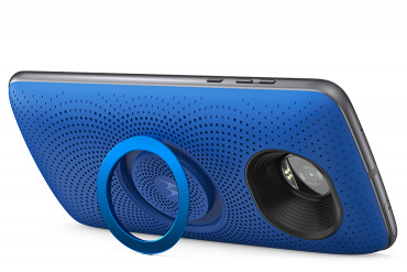 Moto Stereo Speaker de Motorola color azul y su kickstand