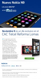 Nokia N9 en México, venta Telcel flyer
