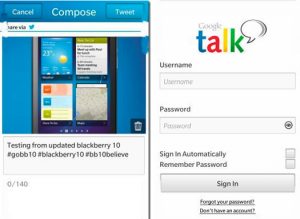 BlackBerry 10 Google Talk y Twitter oficial app