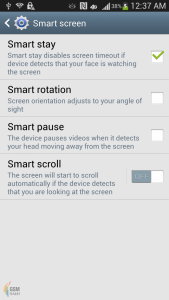 Samsung Galaxy S IV screenshot filtrado pantalla de opciones Smart Scroll Smart Pause