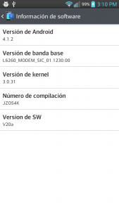 Captura LG Optimus L9 con Telcel actualizado a Android 4.1.2 Jelly Bean