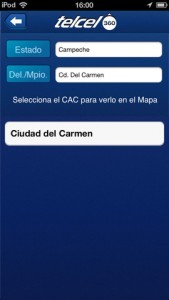 Telcel 360 App para localizar Centros de Atención a Clientes pantalla dirección