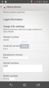 Xperia Sirius D6503 pantalla screenshot Android 4.4 KitKat información del dispositivo